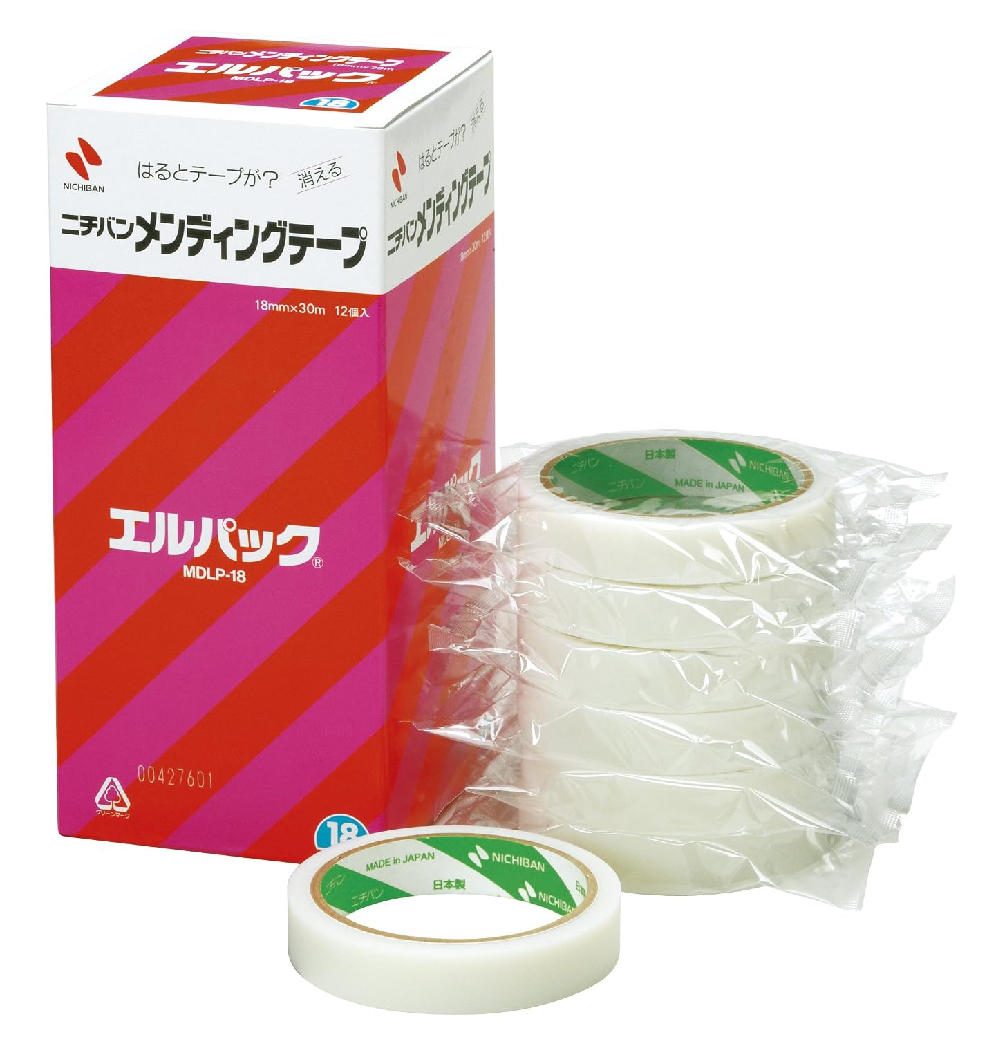 Nichiban MDLP-18 Mending Tape Large Roll, El Pack, 0.7 inches (18 mm) x 98.4 ft (30 m), 12 Rolls