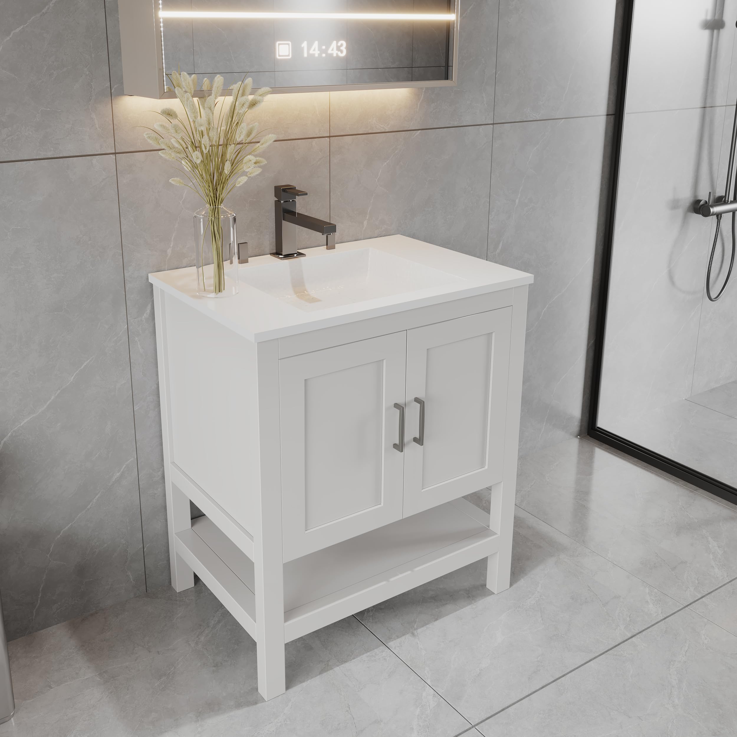 Photo 1 of 30" White Freestanding Bath Vanity with Open Shelf Sink Base Cabinet Without Top (White Monterey, 30" Wx21 Dx34.5 H)