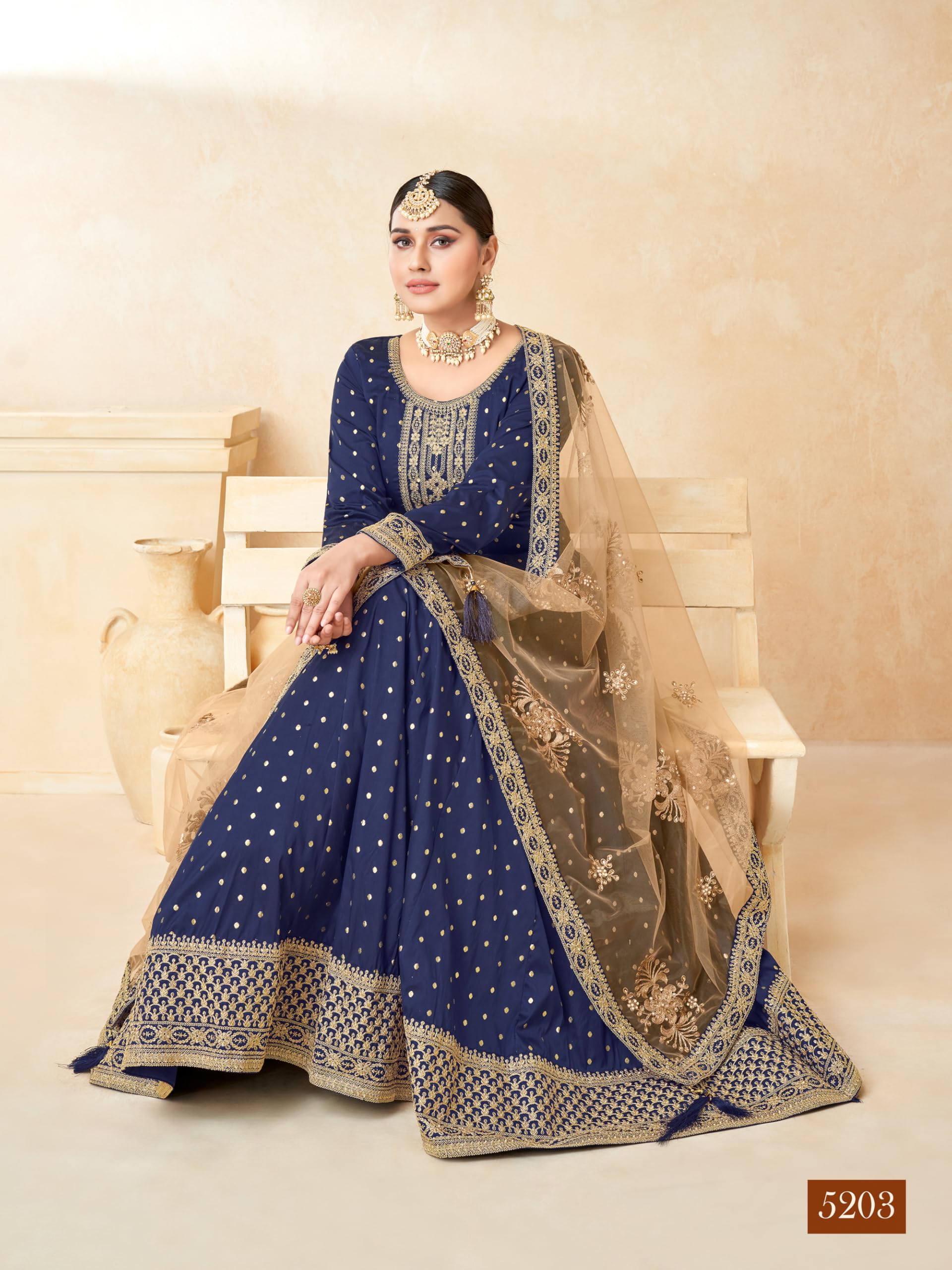 Tafeta Butti haftowana designerska suknia Anarkali z siateczką Dupatta dla kobiet, na ślub, uroczystą imprezę