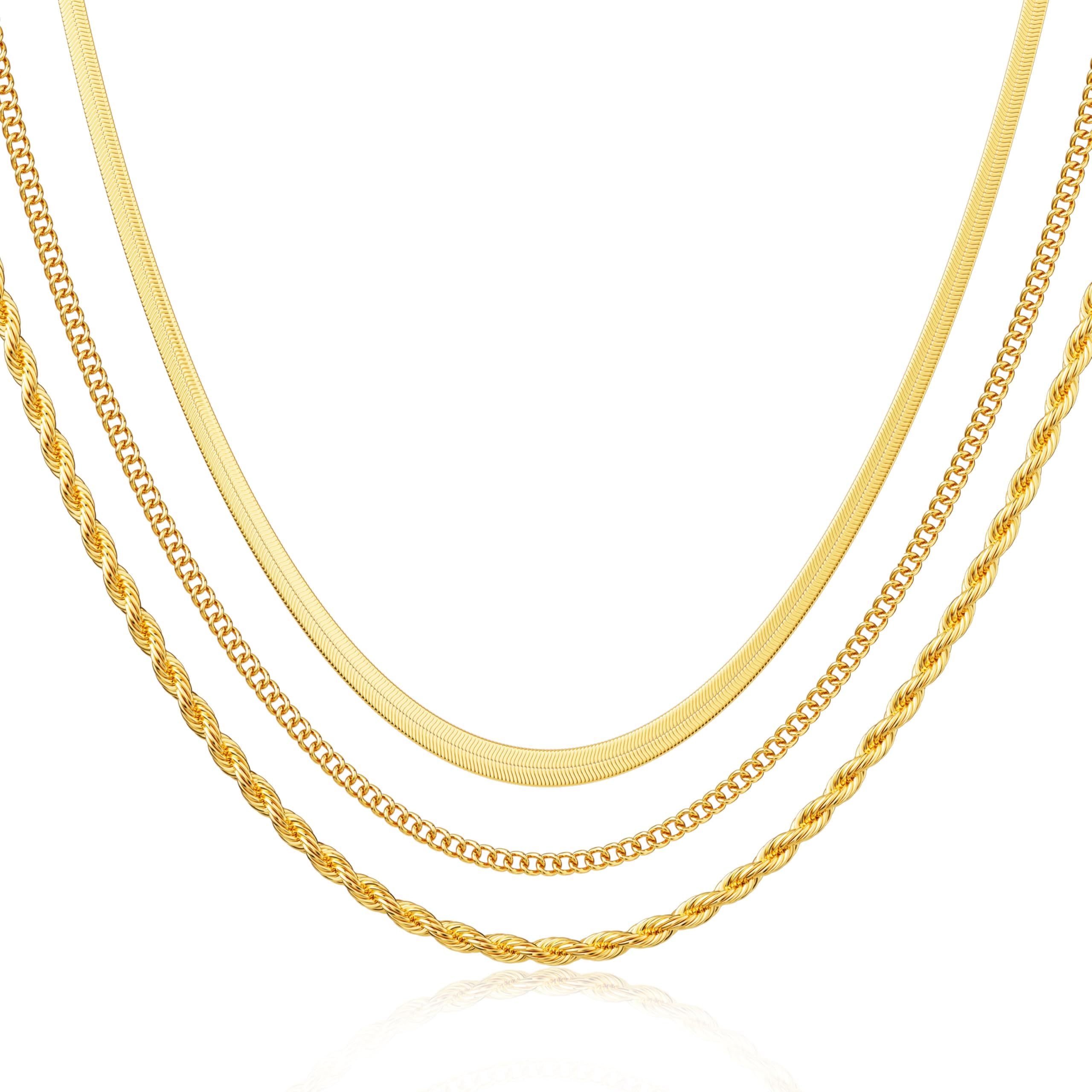 14K Gold Plated Necklaces for Women, Dainty Gold Herringbone Choker Necklace Thin Layered Snake Chain Jewelry for Gifts