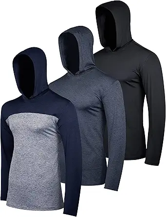Real Essentials 3 Pack: Men's Dry Fit Moisture Wicking Long Sleeve Active Athletic Hoodie Pullover Sweatshirt (Big & Tall)