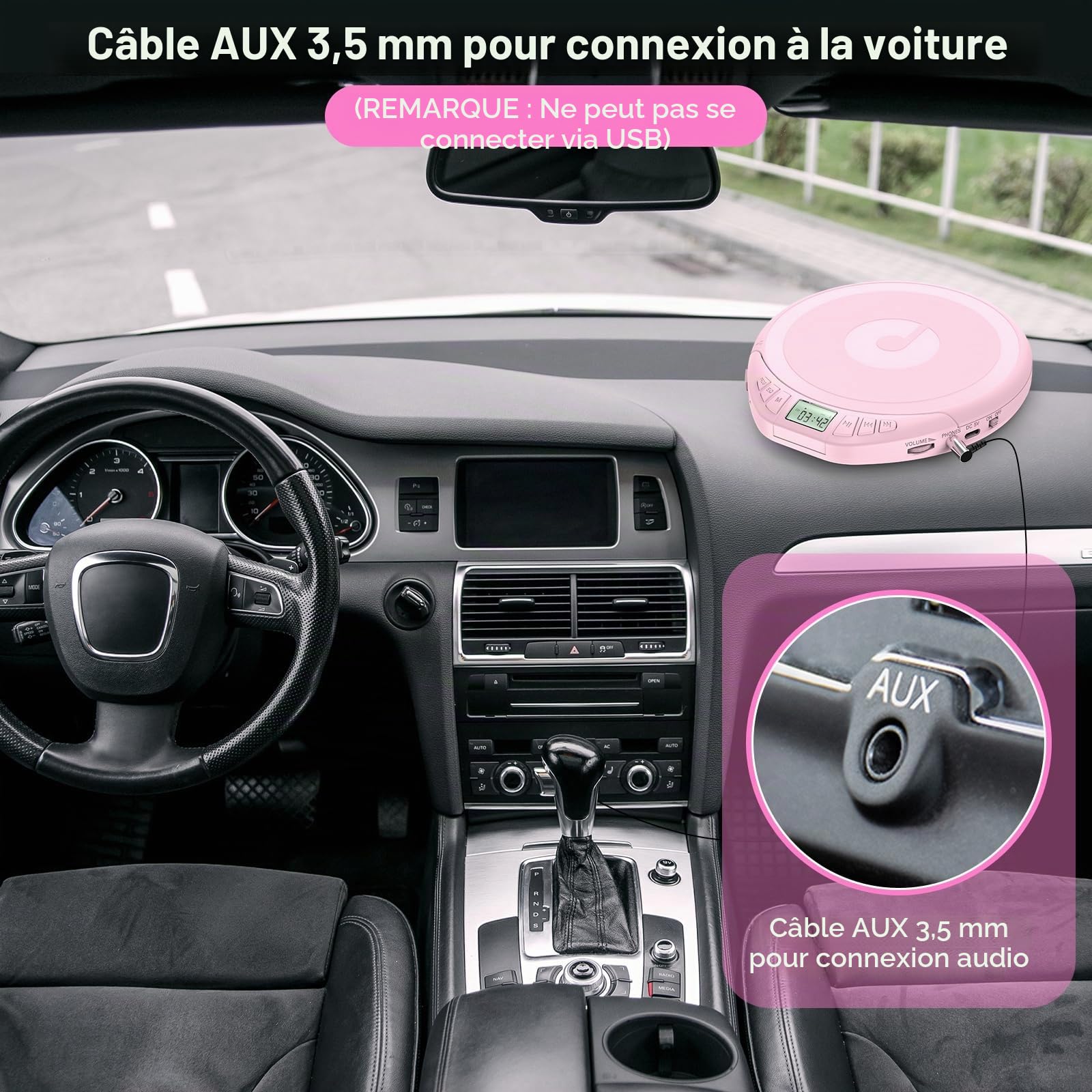 Gueray Lecteur CD Portable avec Casque Écran LCD Protection Anti-Saut Lecture HiFi Classique Fonction Mémoire Prog Lecteur CD Personnel pour Voiture Maison (Rose)