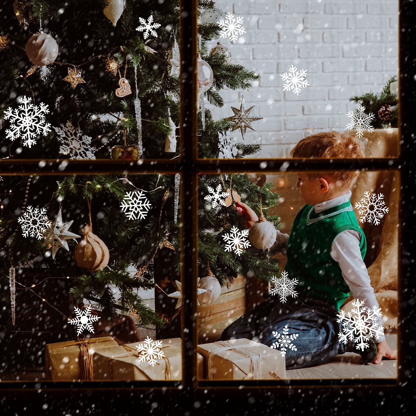Trixes White Snowflake Window Stickers - X60 Reusable Christmas Snowflakes, Christmas Decorations For Kids