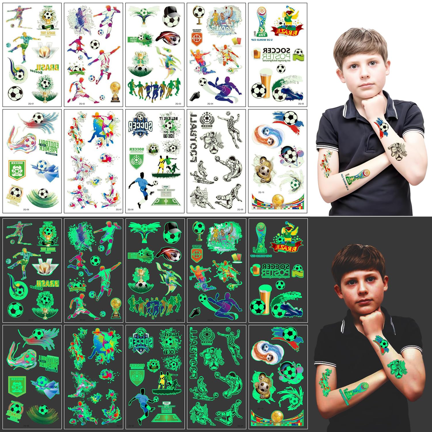 iLamvie 10 Hojas Tatuajes Temporales Niños, Luminoso Tatuajes Temporales Fútbol, Juegos,Fiestas, Detalles Regalos Cumpleaños Niños Fiesta Juguetes Regalo Niña Niño