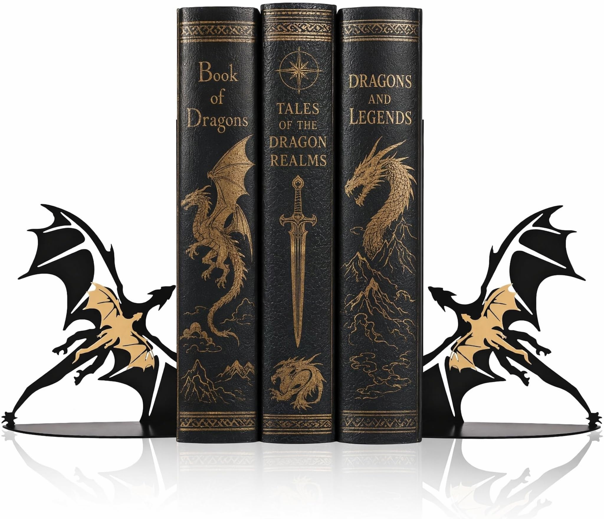 2Pcs Metal Dragon Bookends Holder Stand Heavy Duty Study