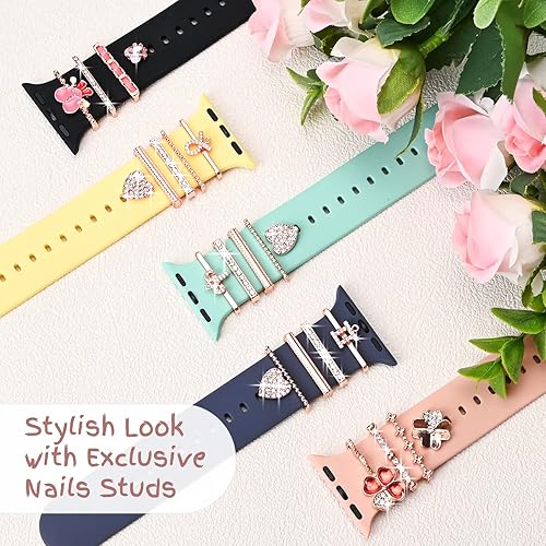 Miniatura 3 de Juego de dijes para correa de reloj, anillos decorativos y cierres con piedras brillantes, compatible con iWatch Series 1 a 8, compatible con