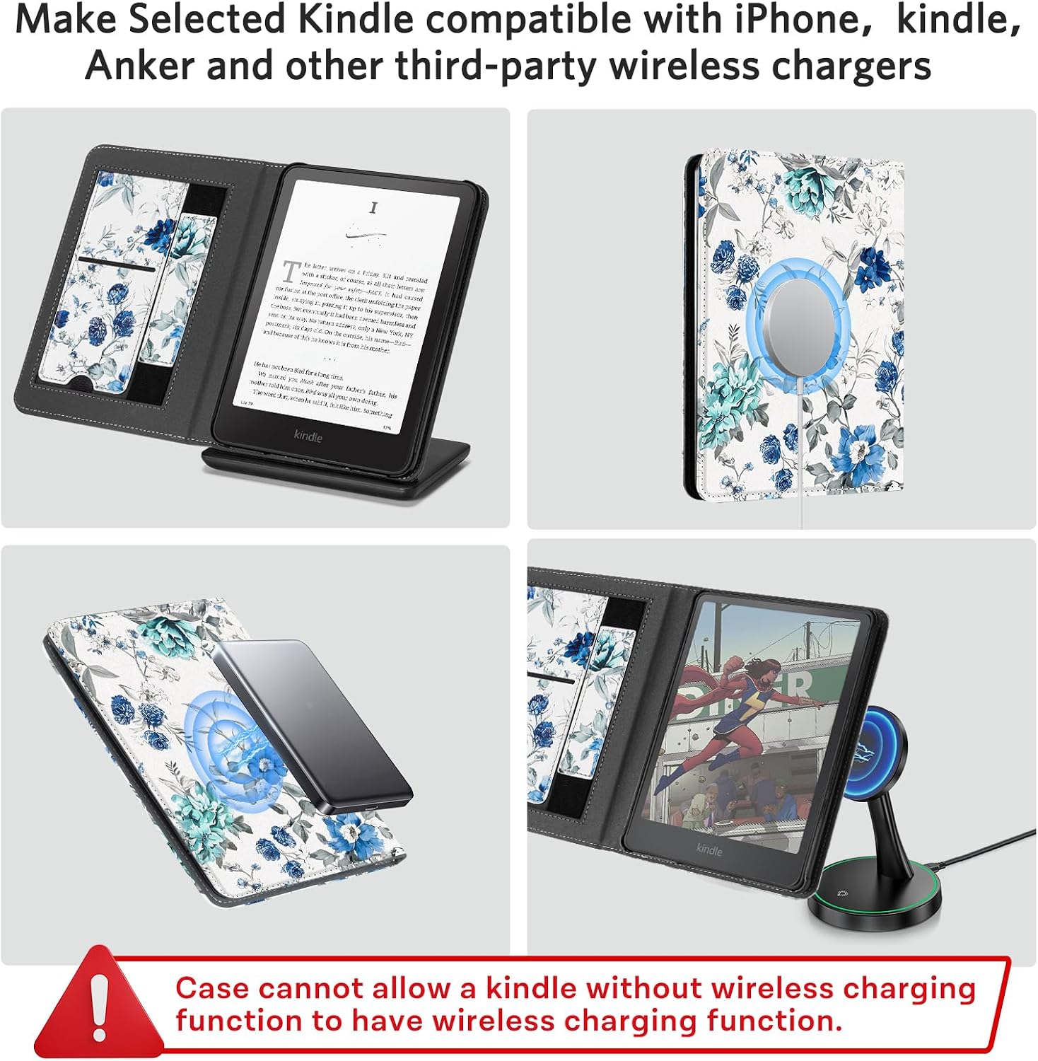 CoBak Stand Case for 7" Kindle Paperwhite 12th Gen 2024 and Kindle Colorsoft with Hand Strap - Compatible with iPhone MagSafe, for Samsung/Belkin/Anker Wireless Charging Pads, Durable, Auto Sleep Wake - 7