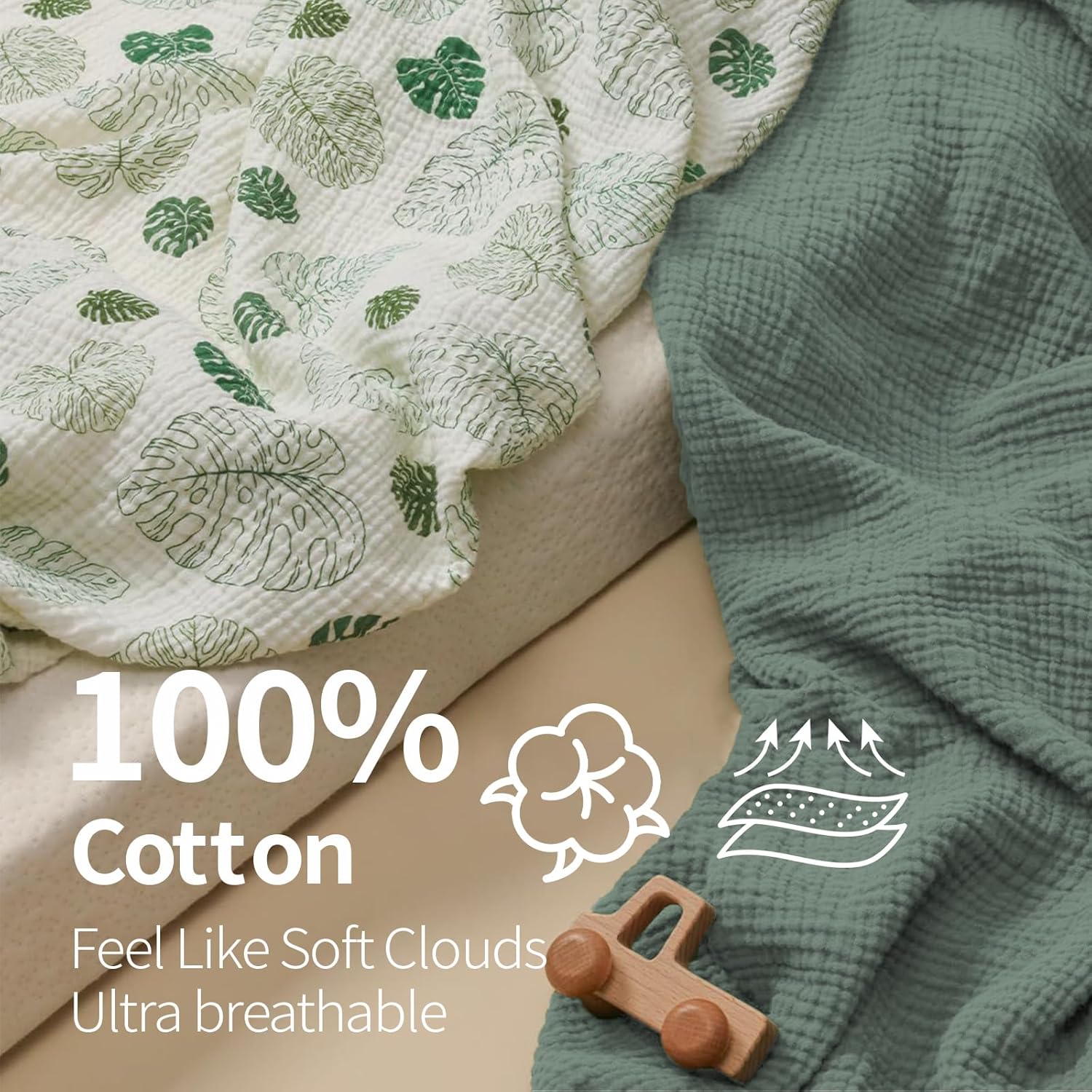 Muslin Crib Sheets for Girls Boys, Boho Soft Cotton Baby Sheet for 52" x 28" Standard Crib Mattress (3, Green)