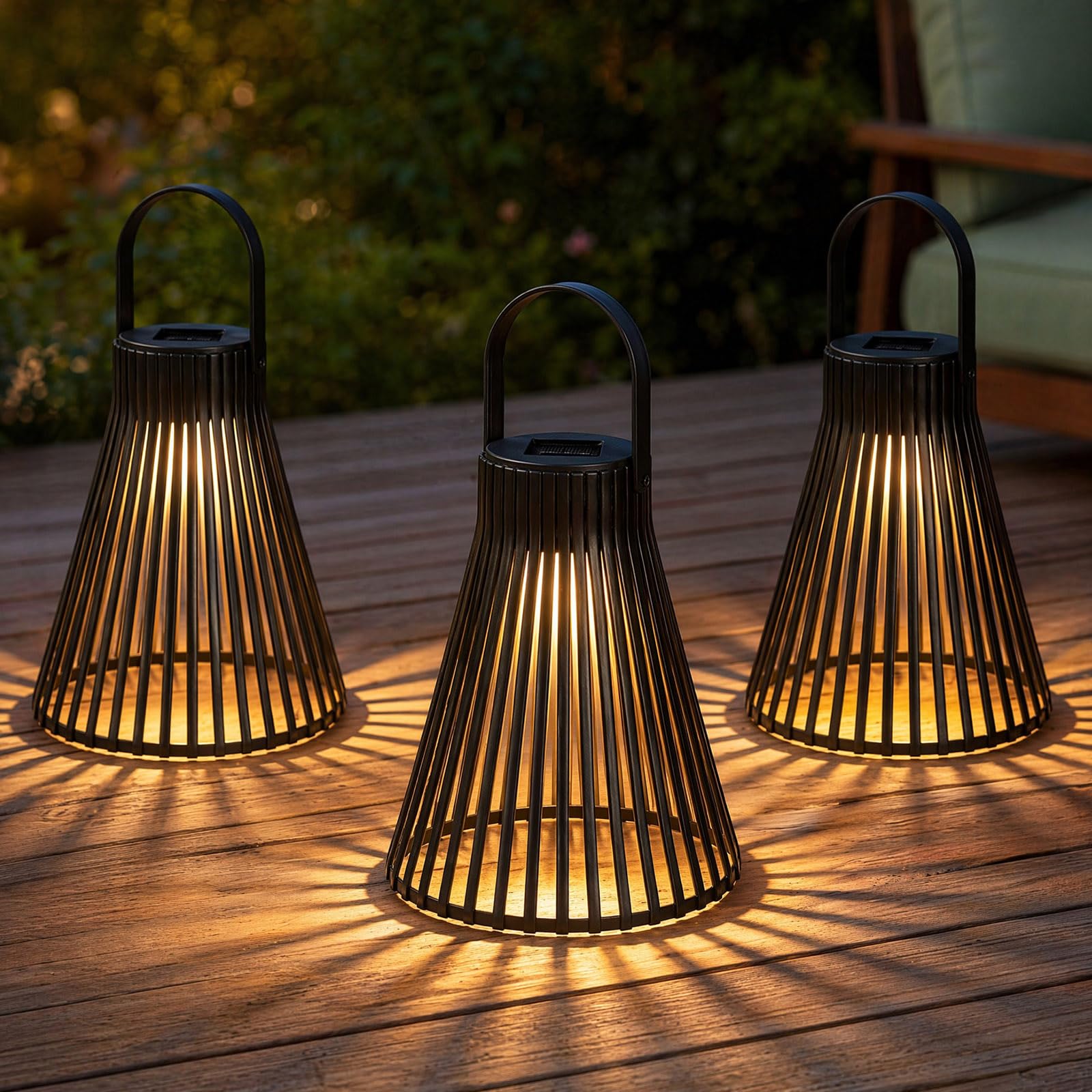 3 Pack Solar Garden Lanterns Outdoor, Solar Lanterns for Outside, IP44 Waterproof, Hanging Solar Lights, Solar Powered Decorative Lanterns Warm White for Garden, Patio, Balcony, Black