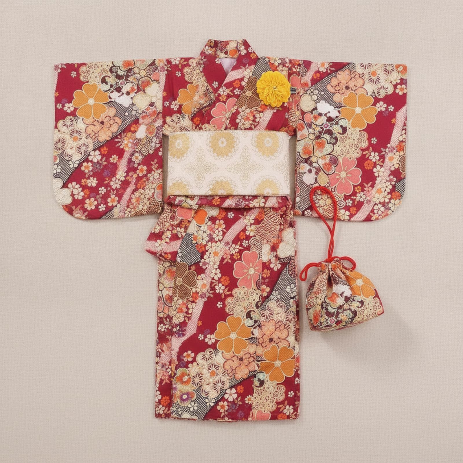 Costume Kimono Bambini Kimono Robe Cintura Obi Borsetta Accessorio Capelli in Poliestere con Maniche Ampie E Chiusura Regolabile Adatto a Eventi, Numeric_110, Regular