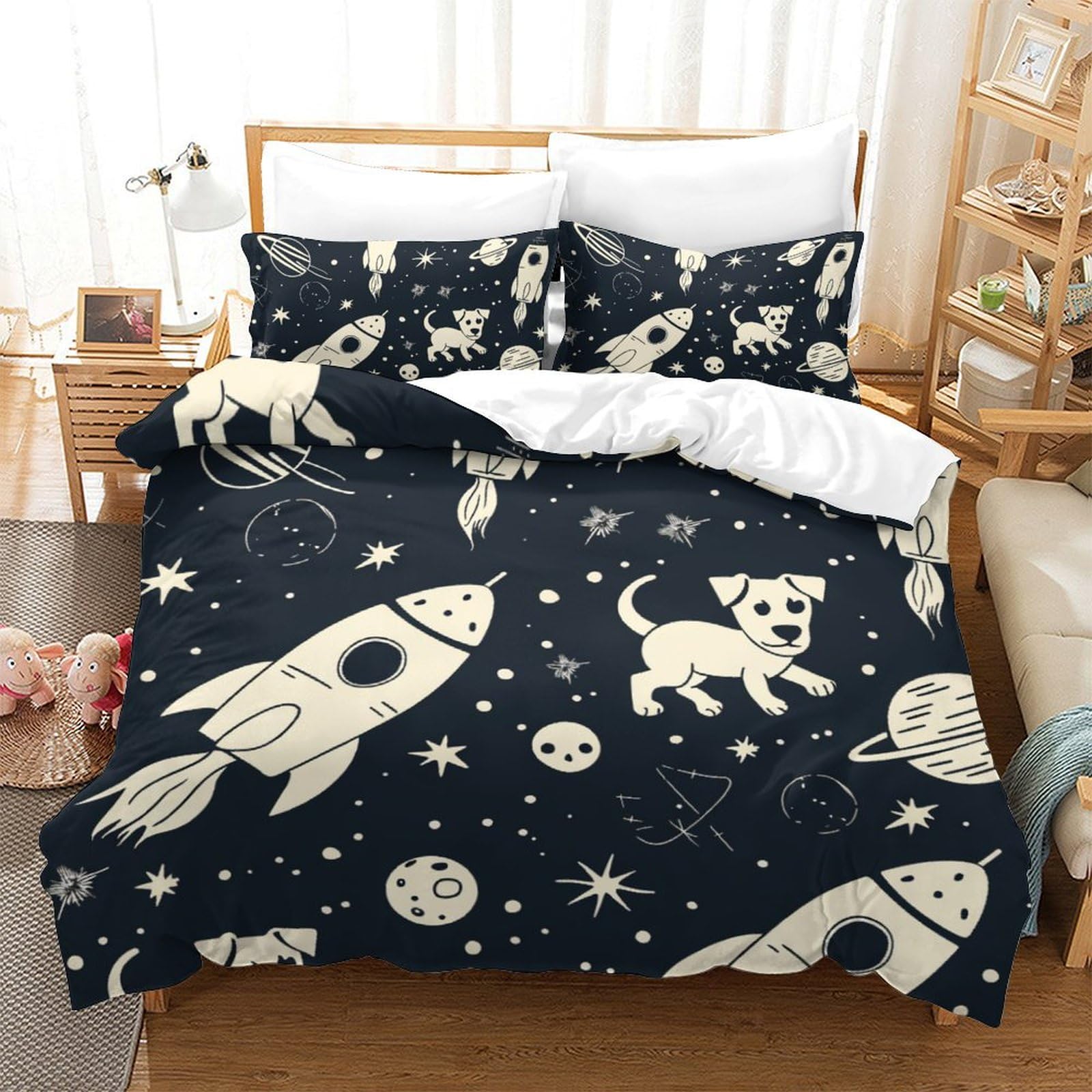 Housse de couette fermeture éclair imprimé chien 3D microfibre douce 3 pièces