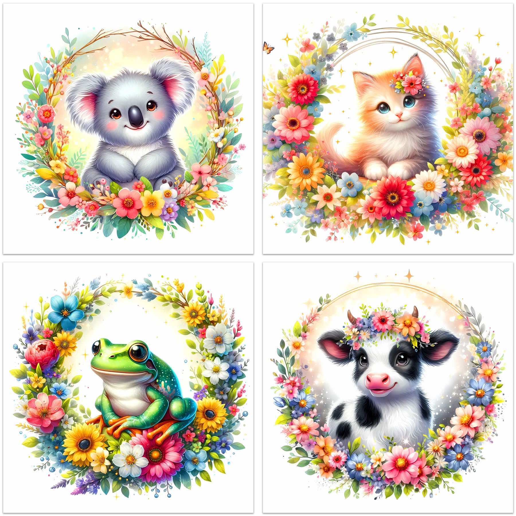 igoodom Paint by Number for Kids 4 Pack, Kids Paint by Numbers Kit for Beginners, Easy Acrylic Watercolor Paint by Numbers Canvas Arts and Craftsfor Wall Decor Gift Frameless 8x8in