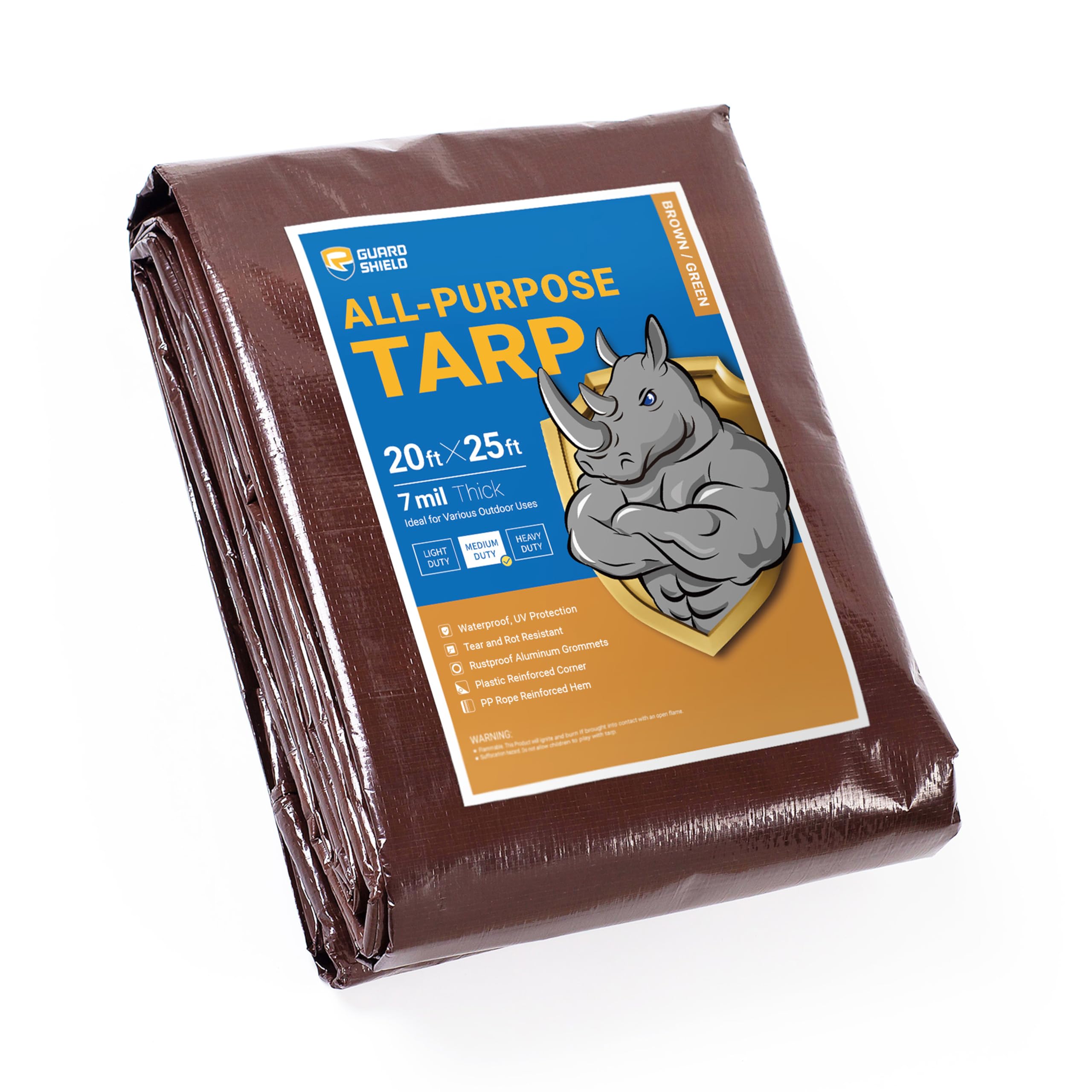 GUARD SHIELD Brown/Green Tarp 20x25 Feet Medium Duty Outdoor Waterproof Multi Purpose Poly Tarps Cover 7mil