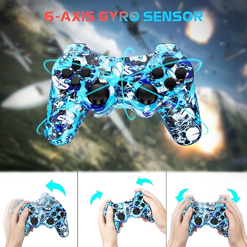 Miniatura 4 de Kujian Controller for PS3, Wireless Controller for Playstation 3 6-axis Dual Vibration Gaming Controller with Charging Cord(Blaze Skull+Blue punk)