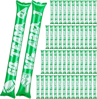 100 Pcs Thunder Sticks Team Spirit Boom Sticks Football Noise Makers Cheerleading Inflatable Plastic Cheering Sticks with 50 Inflatable Straws for Football Party Game Sporting Events (Green)