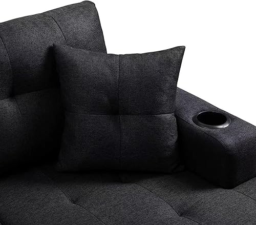 Miniatura 4 de HomSof Moderna diván modular en forma de L sofá esquinero convertible con reposabrazos para sala de estar tela negra 5 asientos