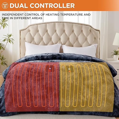 Miniatura 10 de Westinghouse Manta eléctrica tamaño matrimonial, manta térmica de piel sintética con 10 niveles de calefacción y apagado automático de 1 a 12 horas,
