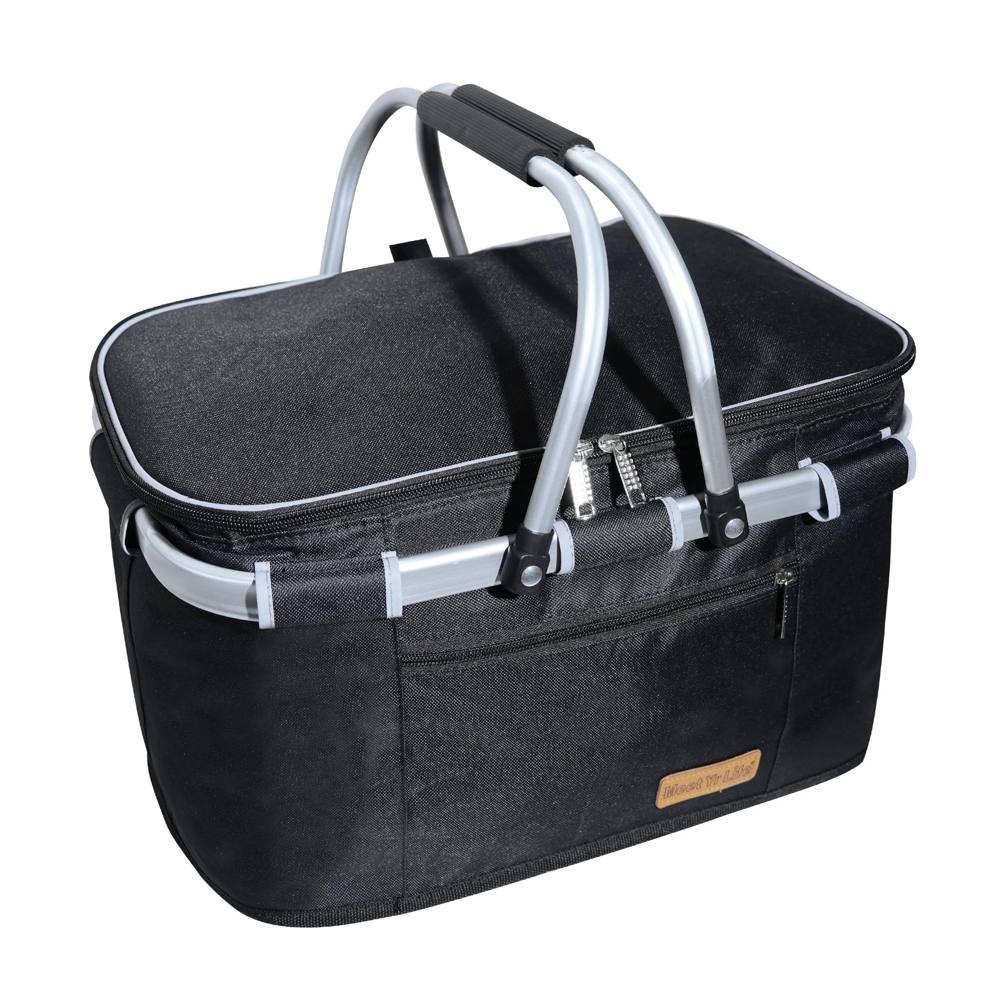 ABIUBIU 34L Kühltasche Einkaufskorb Picknickkorb Große isolierte Kühlkorb Lunchtasche Thermo Tasche für Büro Camping Picknick Reisen Seitenstütze Aufrecht Halten