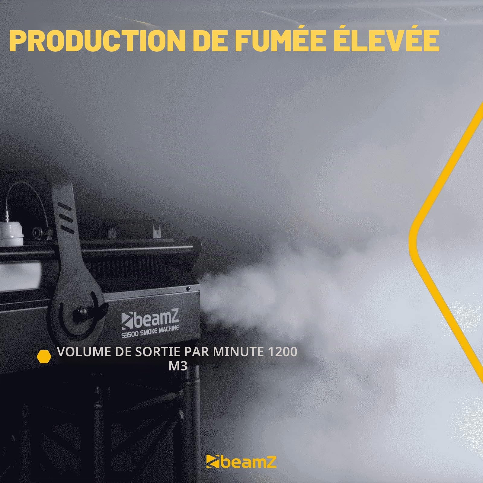 BeamZ S3500 Machine à Fumée Professionnelle DMX 3500W, Écran de Contrôle Affichage LCD, Télécommande sans Fil, 1200 m³ de Débit par Minute, Réservoir 5 L, Idéal pour Grandes Salles