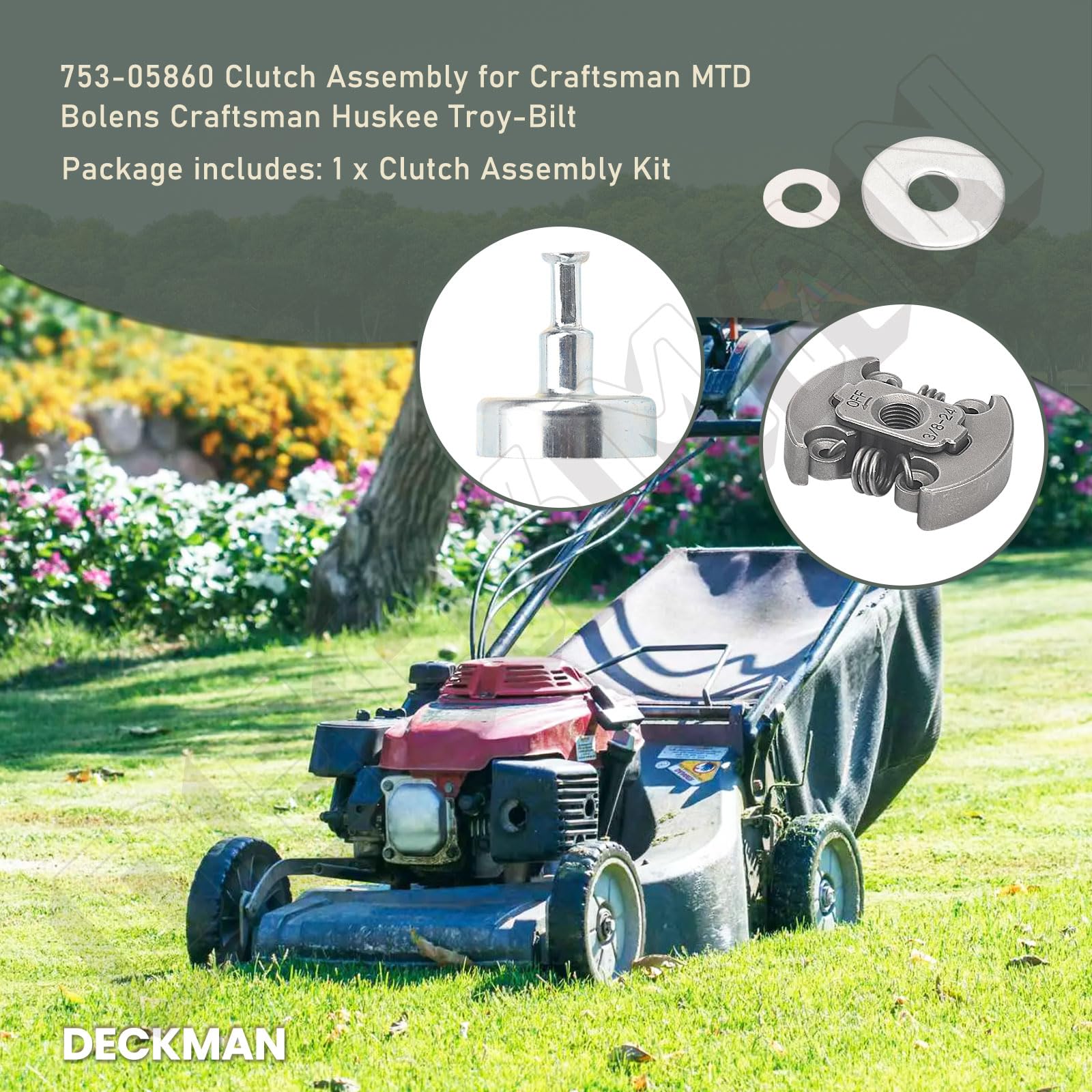 753-05860 Conjunto de embrague para Craftsman MTD Bolens Craftsman Huskee Troy-Bilt, 753-05860 Conjunto de embrague con tambor pequeño reemplaza 753-08114 791-182369 316711370