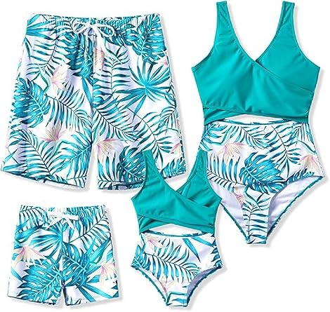 PATPAT Family Matching Swimsuits Swimwear Set for Couples Mommy and Me Striped Spliced Bathing One-Piece Swimsuits