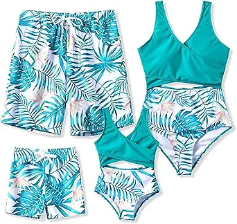PATPAT Family Matching Swimsuits Swimwear Set for Couples Mommy and Me Striped Spliced Bathing One-Piece Swimsuits