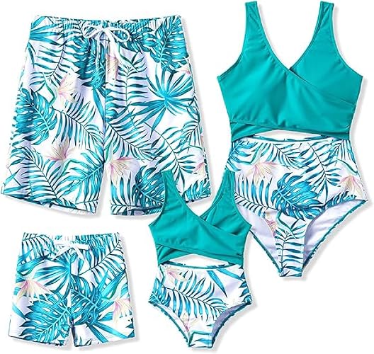 PATPAT Family Matching Swimsuits Swimwear Set for Couples Mommy and Me Striped Spliced Bathing One-Piece Swimsuits