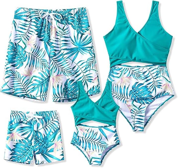 PATPAT Family Matching Swimsuits Swimwear Set for Couples Mommy and Me Striped Spliced Bathing One-Piece Swimsuits