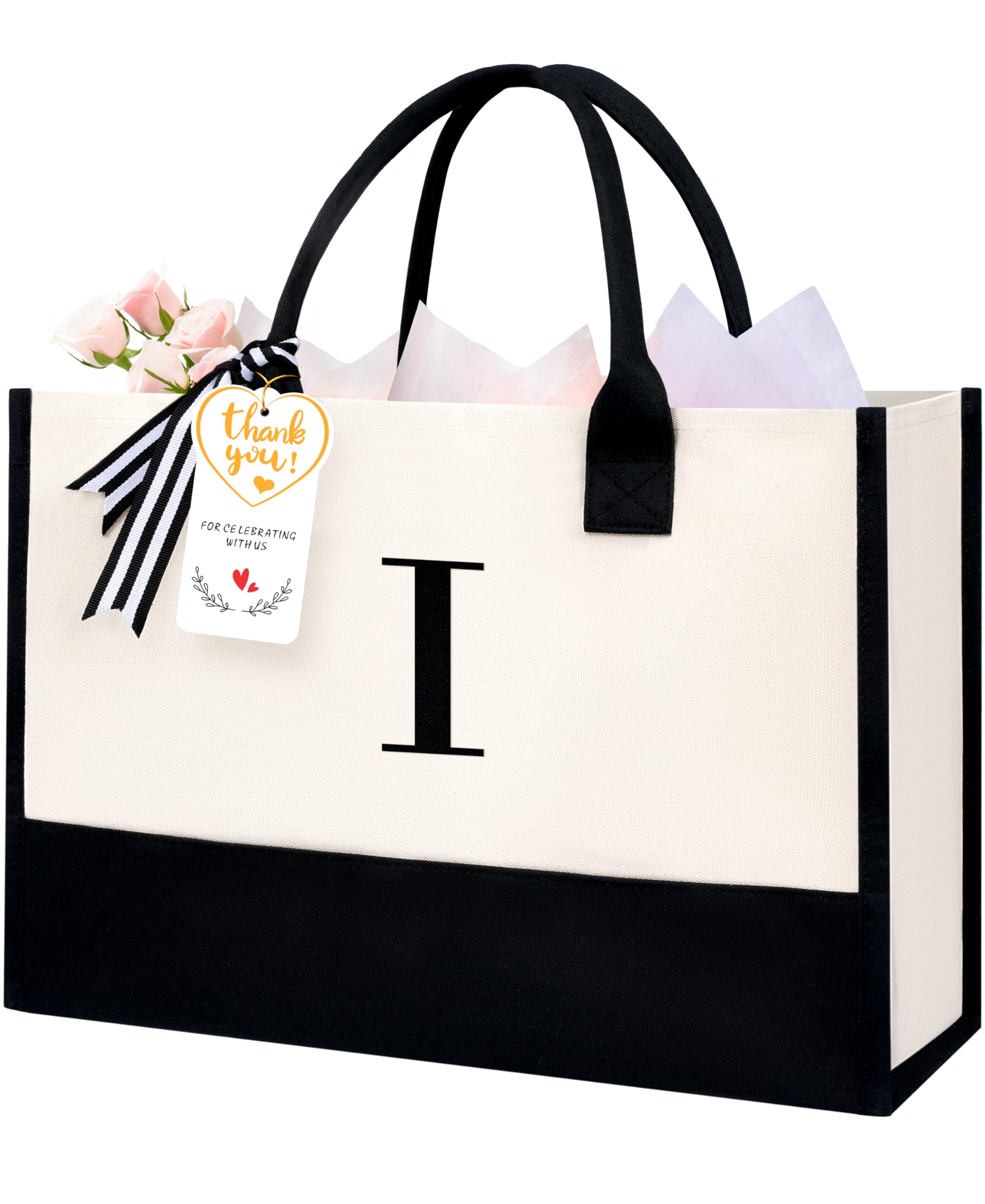 BAGAIL Initial Tote Bag, Personalized Birthday Gifts for Women, Teacher, Friends, Mom, Wedding, Monogrammed Beach Bag