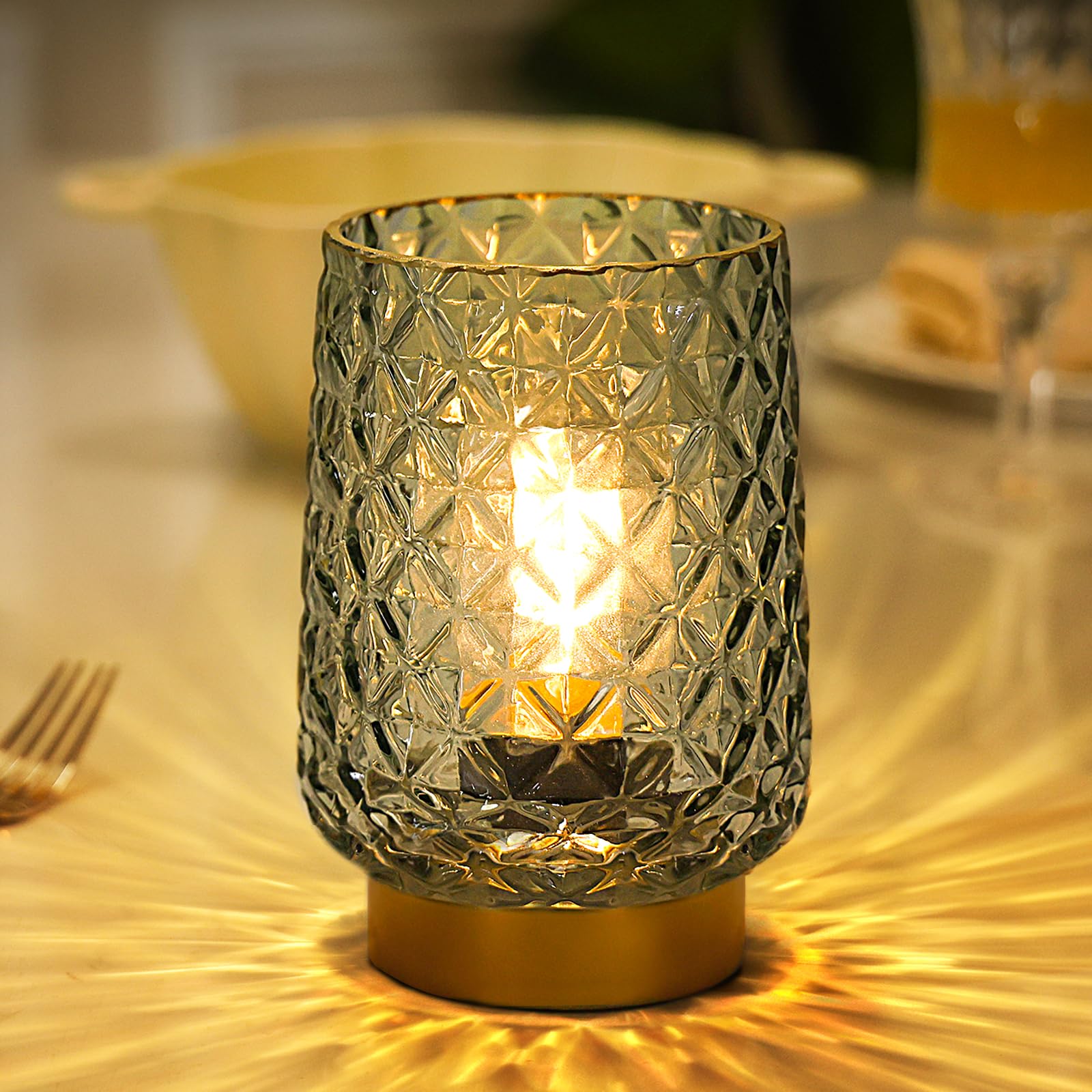 MJ Cordless Lamp with Timer - Battery Operated Green Aesthetic Lamp for Valentine's Day Battery Lamps for Home Cordless Kitchen Countertop Small Beside Lamps for Living Room, Entryway, Dorm