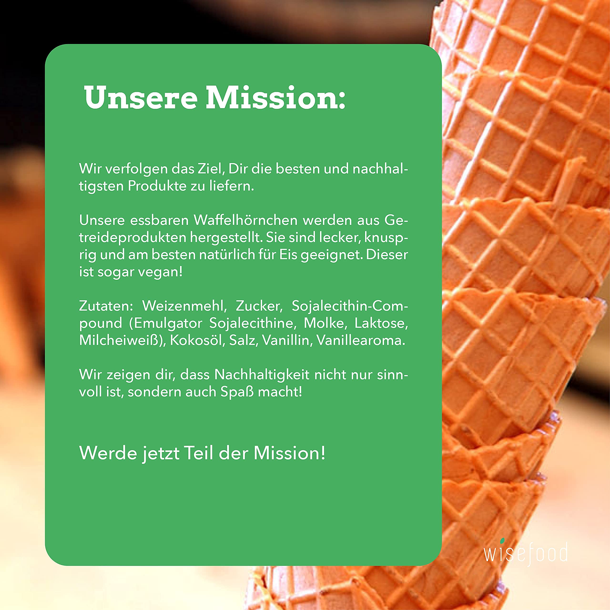 Wisefood Waffelhörnchen - 282 Stück essbare Eistüten 14,5cm ∅ 6cm - Süße Waffeltüten vegan für 1-2 Kugeln Eis - Knusprige Eishörnchen in bester Eisdielen Qualität