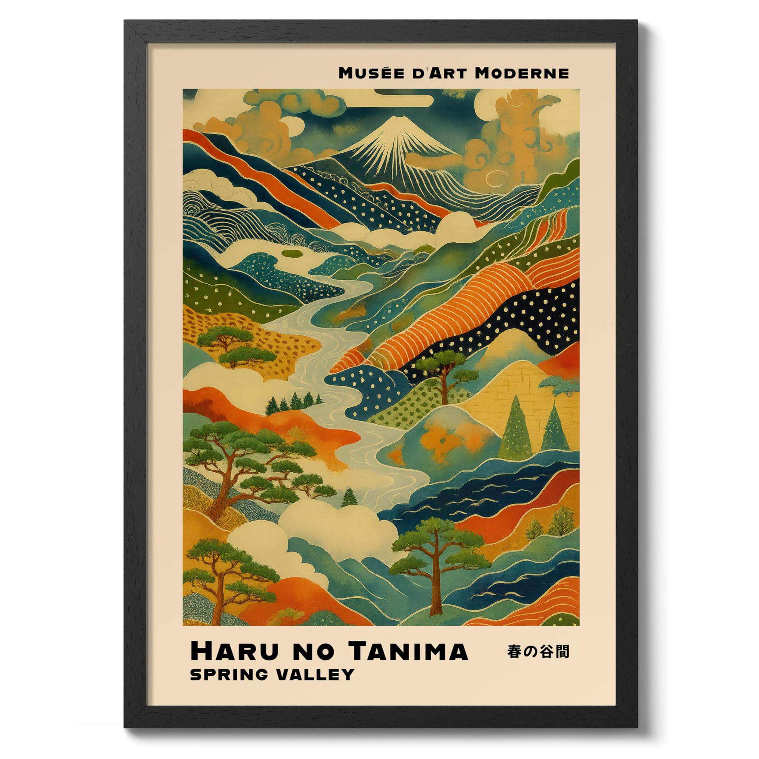 Animato Spring Valley Poster, Vintage Japanese Travel Print, Retro Wall Art Décor, 50x70cm (Black Frame) - 53x73cm