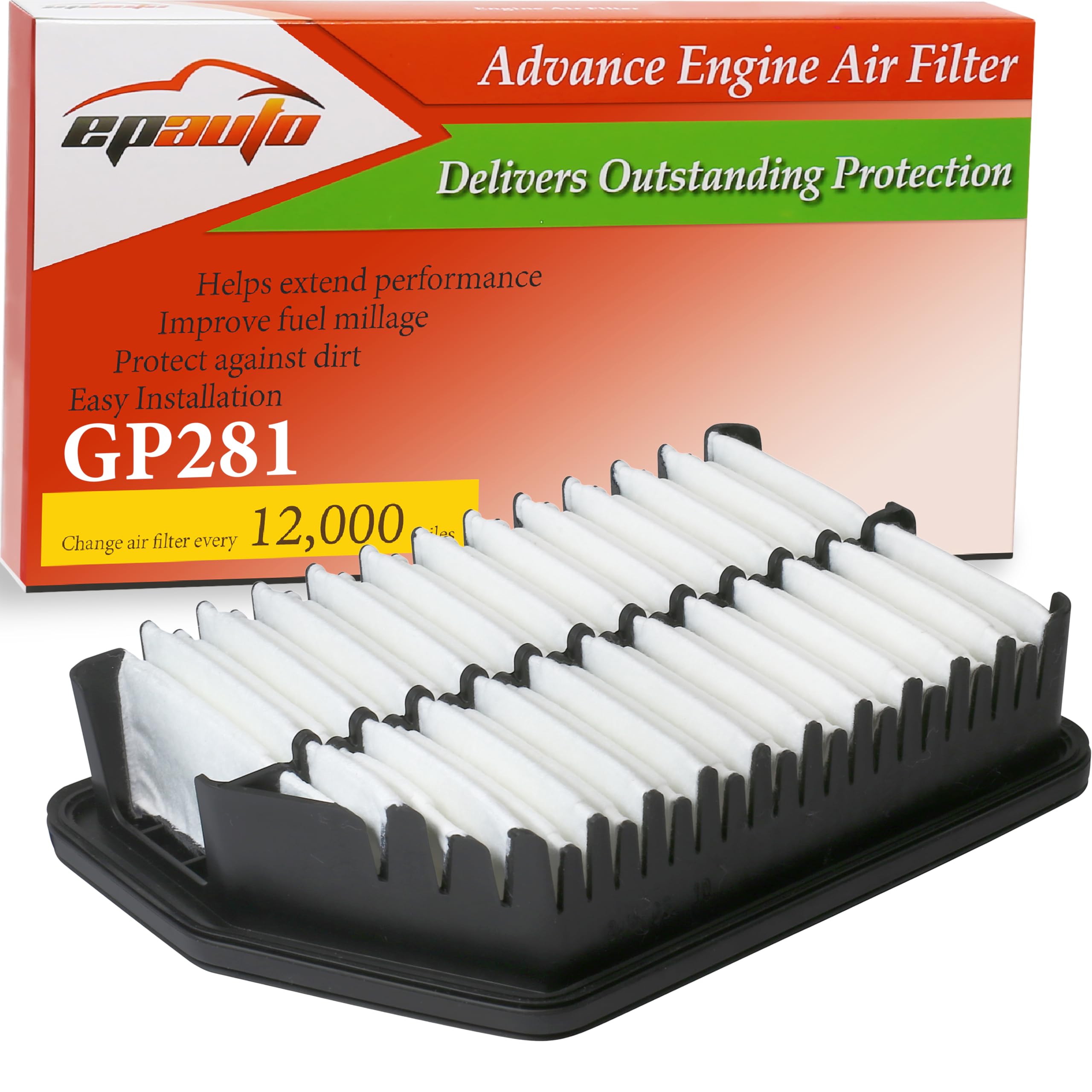 EPAuto GP281 (28113-3X000) Engine Air Filter Replacement for Hyundai Elantra (2011–2016), Kia Forte (2014–2018), Tucson Gas (2010-2015), Creta (2021-2025), Sportage 2.4L (2011-2016), Rondo (2014-2017)