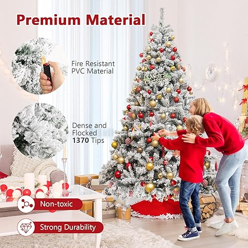 Miniatura 20 de GOFLAME Árbol de Navidad preiluminado de 6 pies, árbol de Navidad artificial con bisagras con 300 luces LED, soporte de metal, 3 minutos