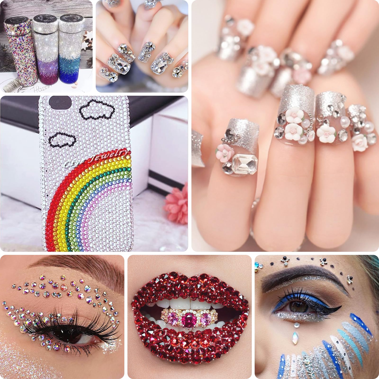 Lot de 5600 pierres strass pour ongles - 36 couleurs - Pierres à paillettes - Pour décoration des ongles - Avec stylo à cire pour strass et strass