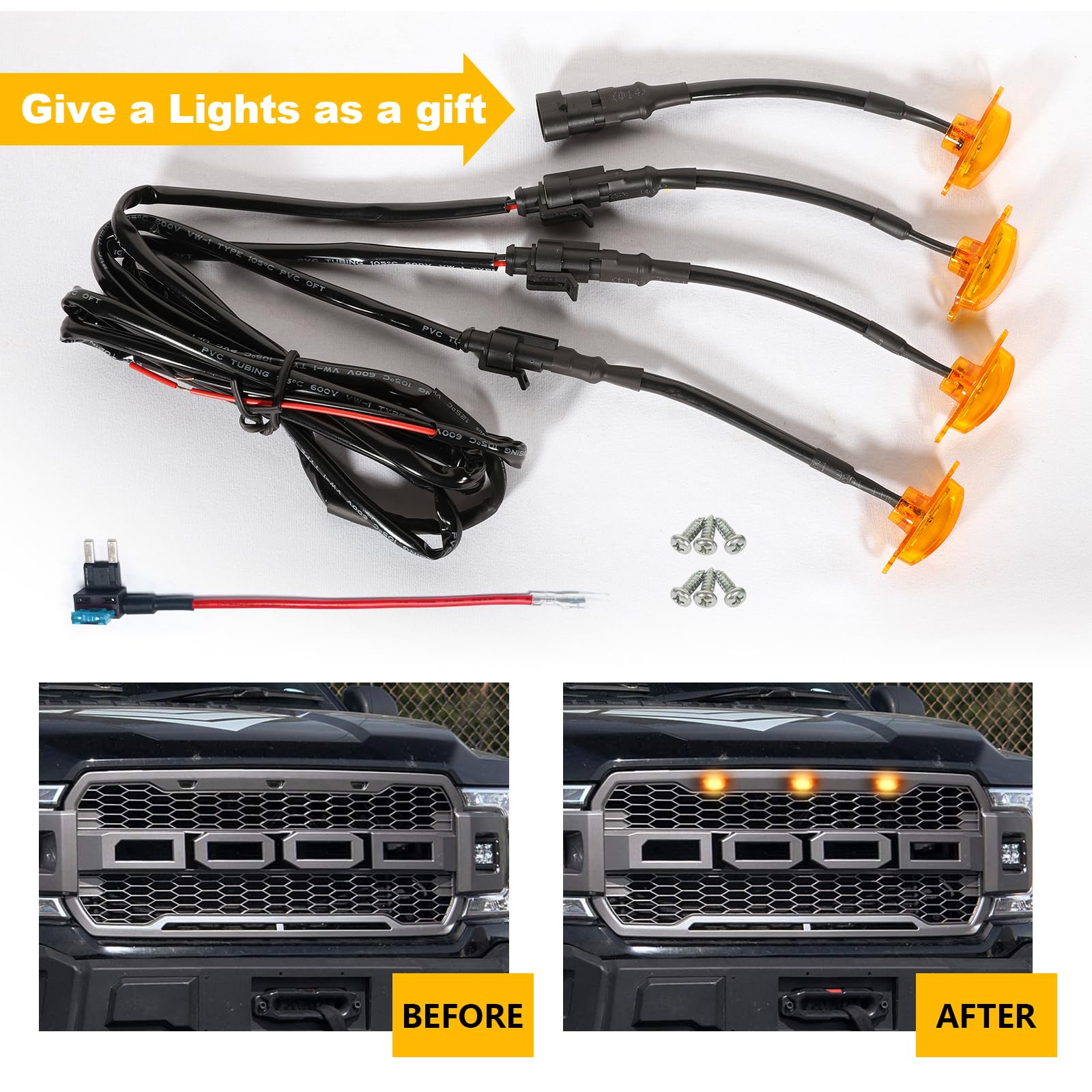 3-Piece Raptor Style Bumper Grille With Amber LED Lights For 2004-2019 Ford F-150 12 thumbnail image