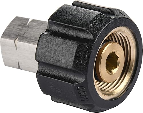Tool Daily - Adaptador de lavadora a presión (métrico hembra M22 a 14 pulgadas, conector NPT hembra, 5000 PSI Tool Daily - Adaptador de lavadora a presión (métrico hembra M22 a 14 pulgadas, conector NPT hembra, 5000 PSI