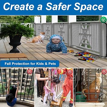 Banister Guard 18ft X 2.6ft Thick, Balcony Netting for Pets(Black) | Balcony Safety Net for Kids, Baby Fence Door Balcony Railing Cover with No Drilling for Apartment Railing