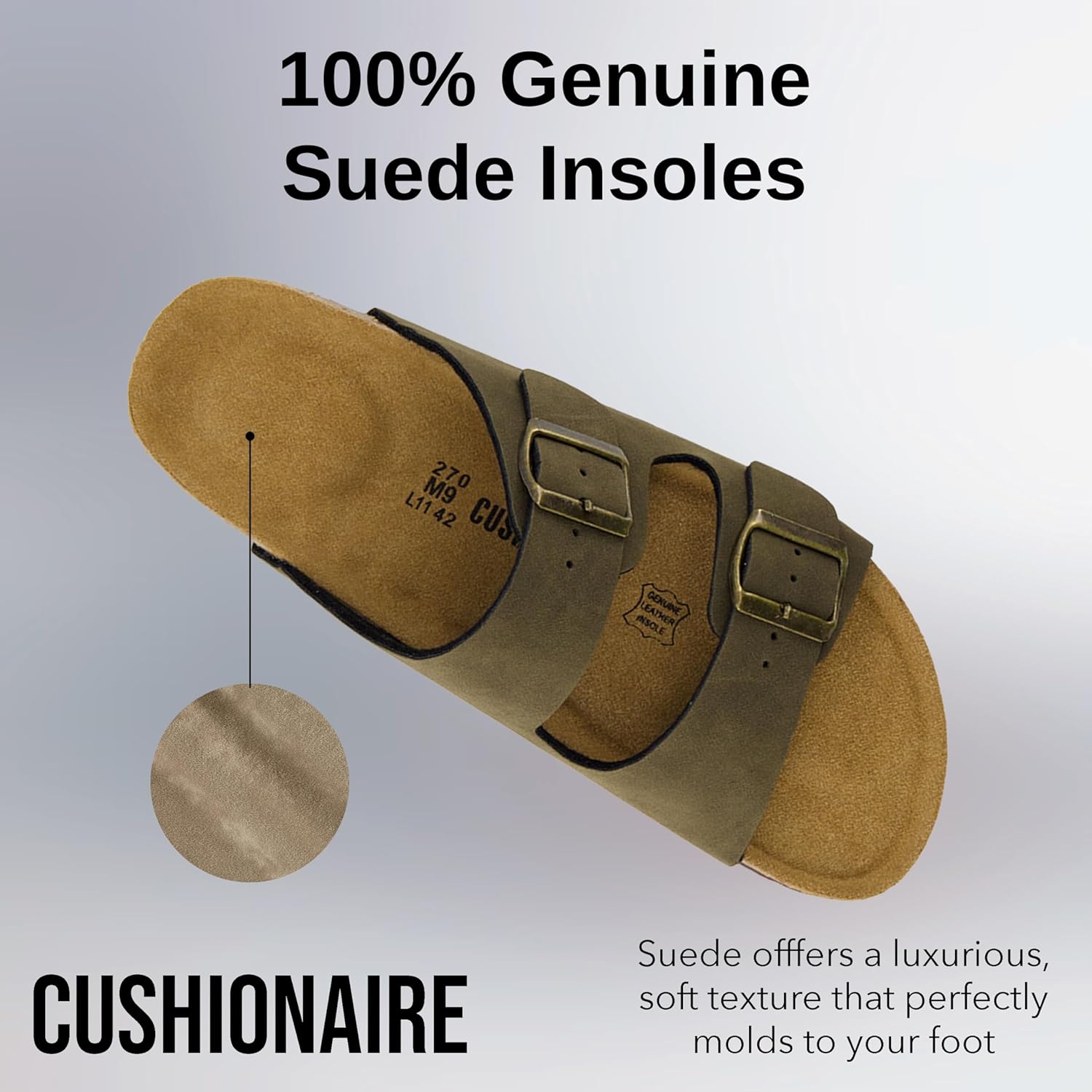 CUSHIONAIRE Lane Cork Footbed Mens Sandals, Adjustable Buckle Comfort Slides for Men, Genuine Leather Insole Summer Sandals Men Footwear - Image 6