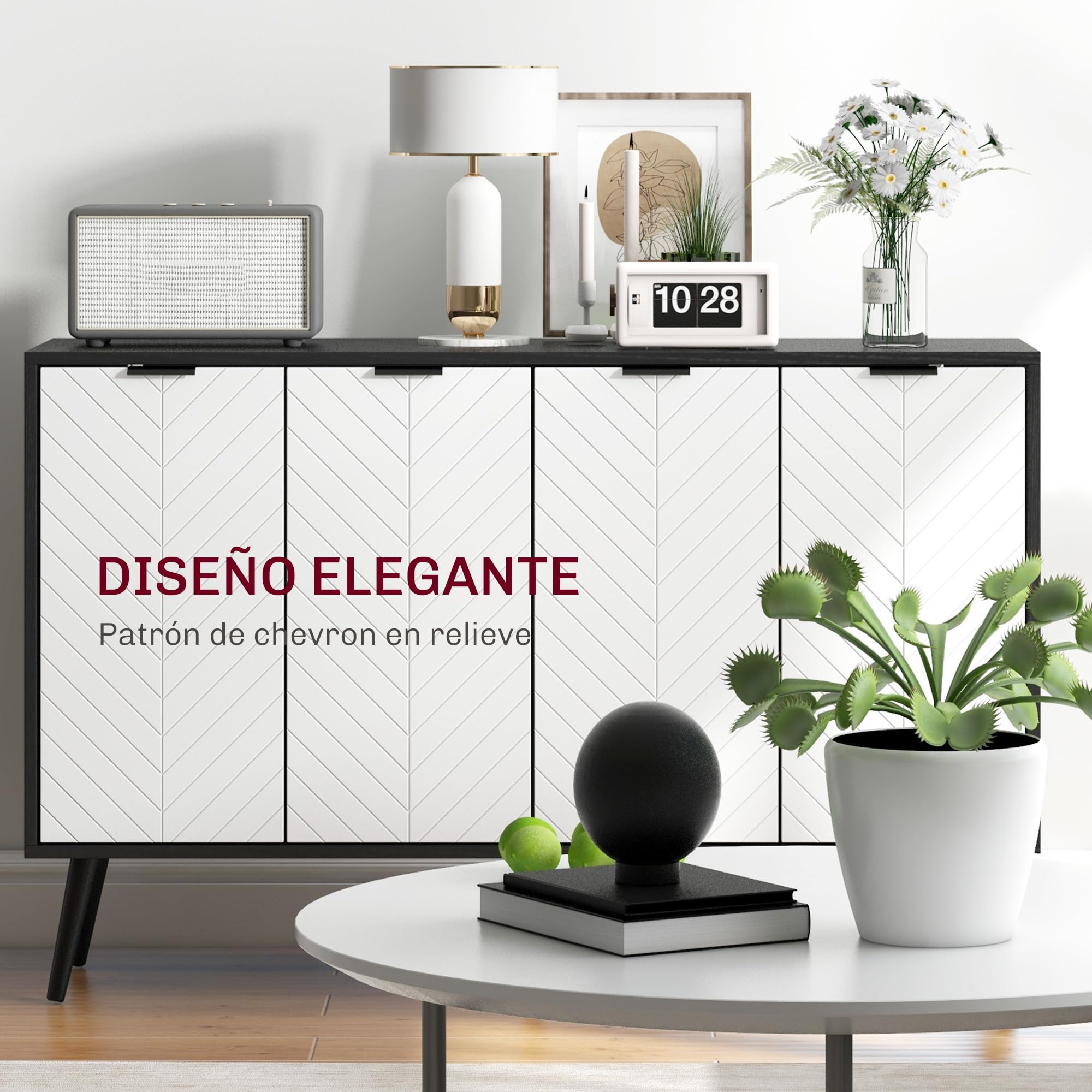 HOMCOM Buffet Moderne à 4 Portes 47" Noir