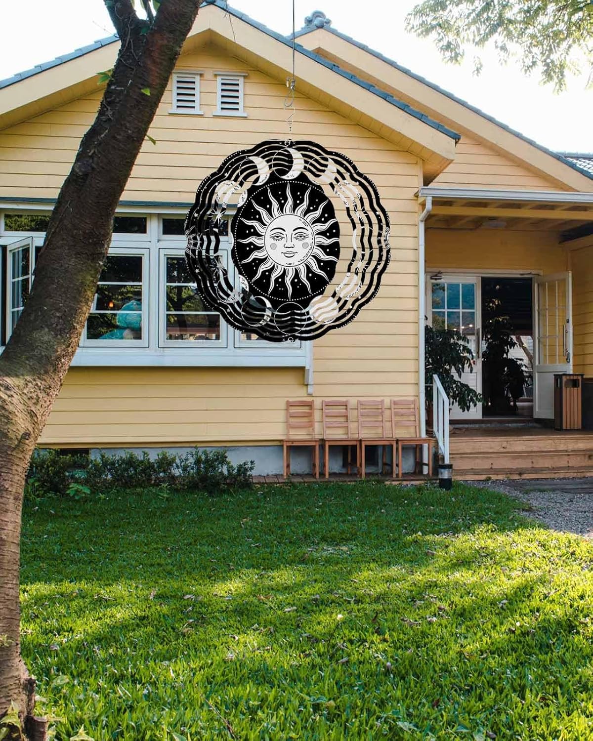 Abstract Wind Spinners, Black Boho Sun Hanging Wind Spinners for Yard and Garden 3D Stainless Steel Metal Sculptures Crafts Ornaments 12 Inch