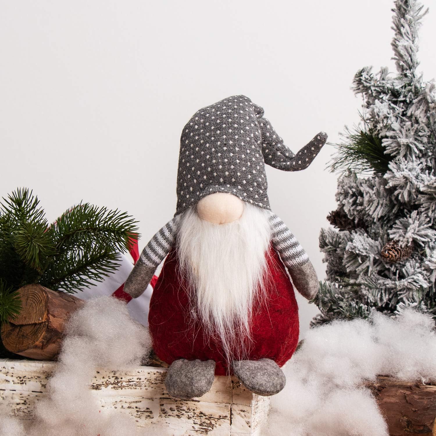 GMOEGEFT Scandinavian Christmas Gnome Plush, Swedish Tomte, Nordic Santa Gnome, Holiday Home Decoration Birthday Gift, 17 Inches (Grey with White Dots Stand)