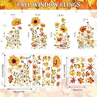 Vista 5 de Whaline 6 hojas de calcomanías florales de otoño para ventana, acuarela, hojas de arce, girasoles, calcomanías reutilizables de doble cara
