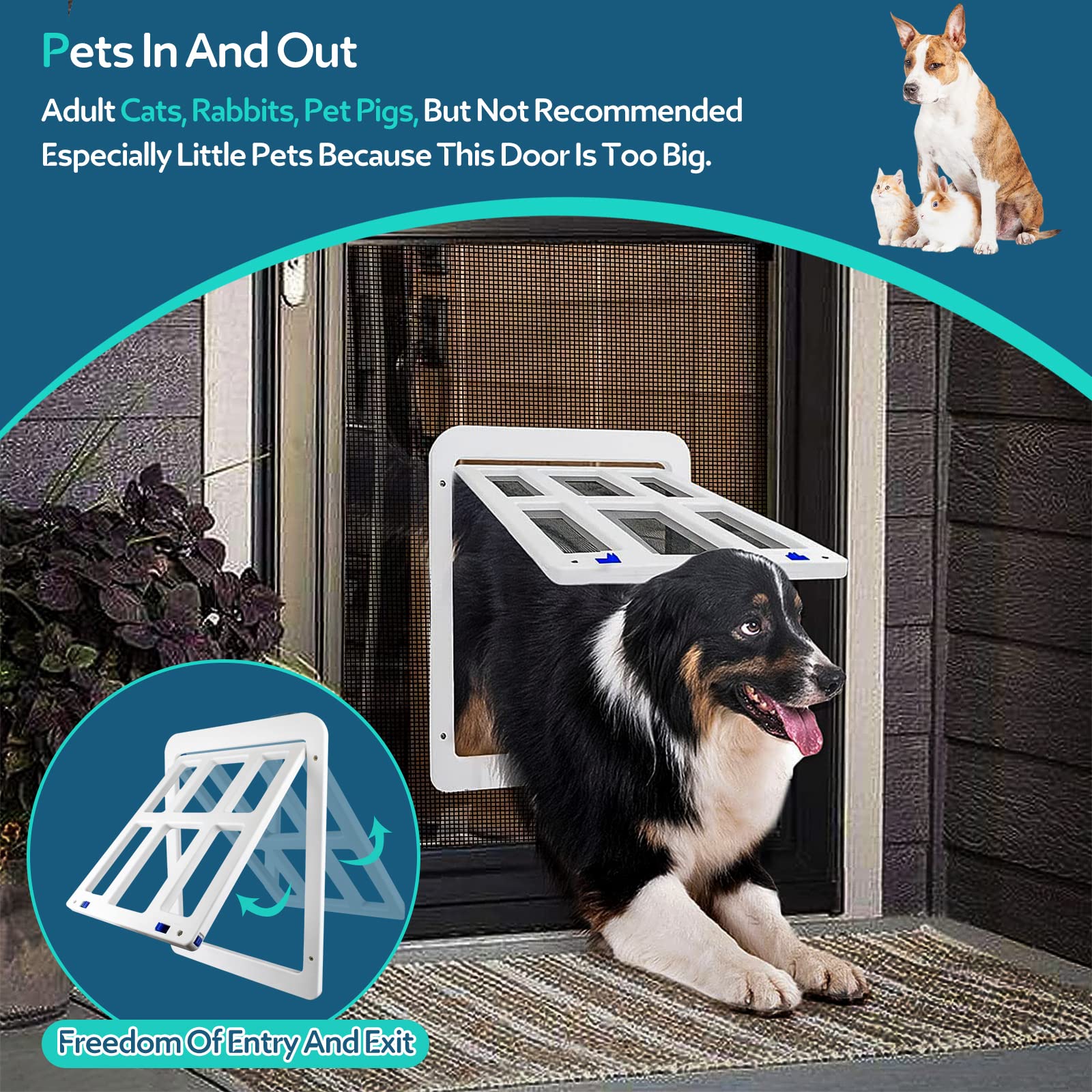 PETCUTE Hundeklappen Katzenklappe Automatisch,Hundeklappe mit Magneten,Haustierklappe für Fliegengitter,Langlebig,Haustiertüre mit Sicherheitsstopfen,Einfache Installation für Katzen/Hunde