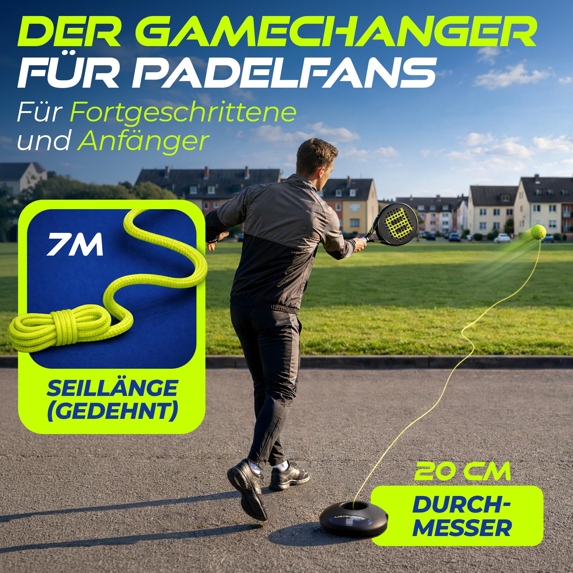 MOVEMATE Padel-Trainer Set mit Wilson® Padelball | innovatives Ballspiel für Draußen, im Garten, im Park für Kinder & Erwachsene | inkl. Transporttasche & Übungsvideos