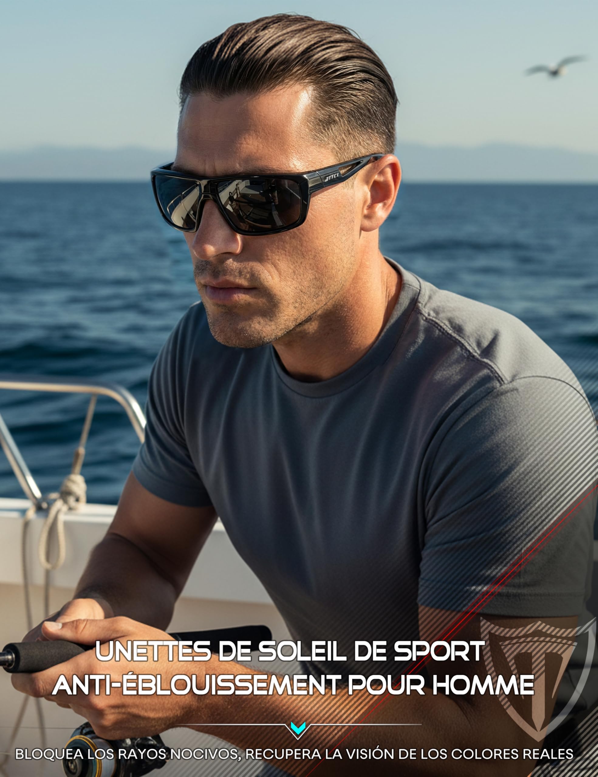 ATTCL Gafas de Sol Hombre Polarizadas: Protección UV400 Montura Ligera de TR90 Antideslizante Envolvente Sports Pescar Golf