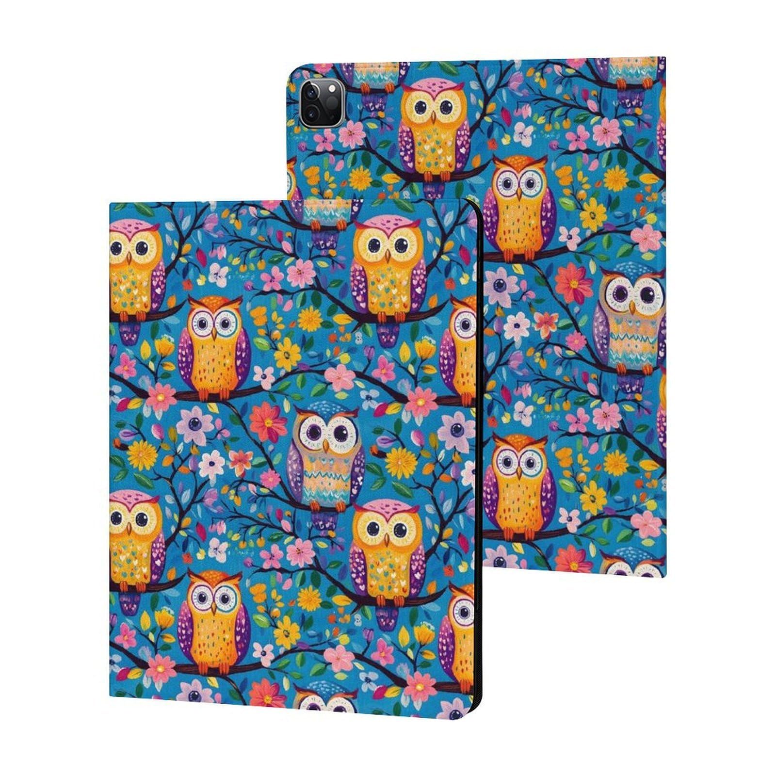 Compatible with iPad Pro 12.9 Case 6th/5th/4th/3rd Generation (2022/2021/2020/2018), Slim Flower Owl Print Case Compatible with iPad Pro Cover 12.9 Inch with Stand Auto Wake/Sleep