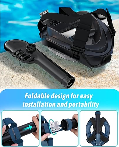 Miniatura 5 de Zenoplige Máscara de esnórquel de cara completa para adultos, equipo de esnórquel seco con soporte para cámara, máscara panorámica plegable de 180