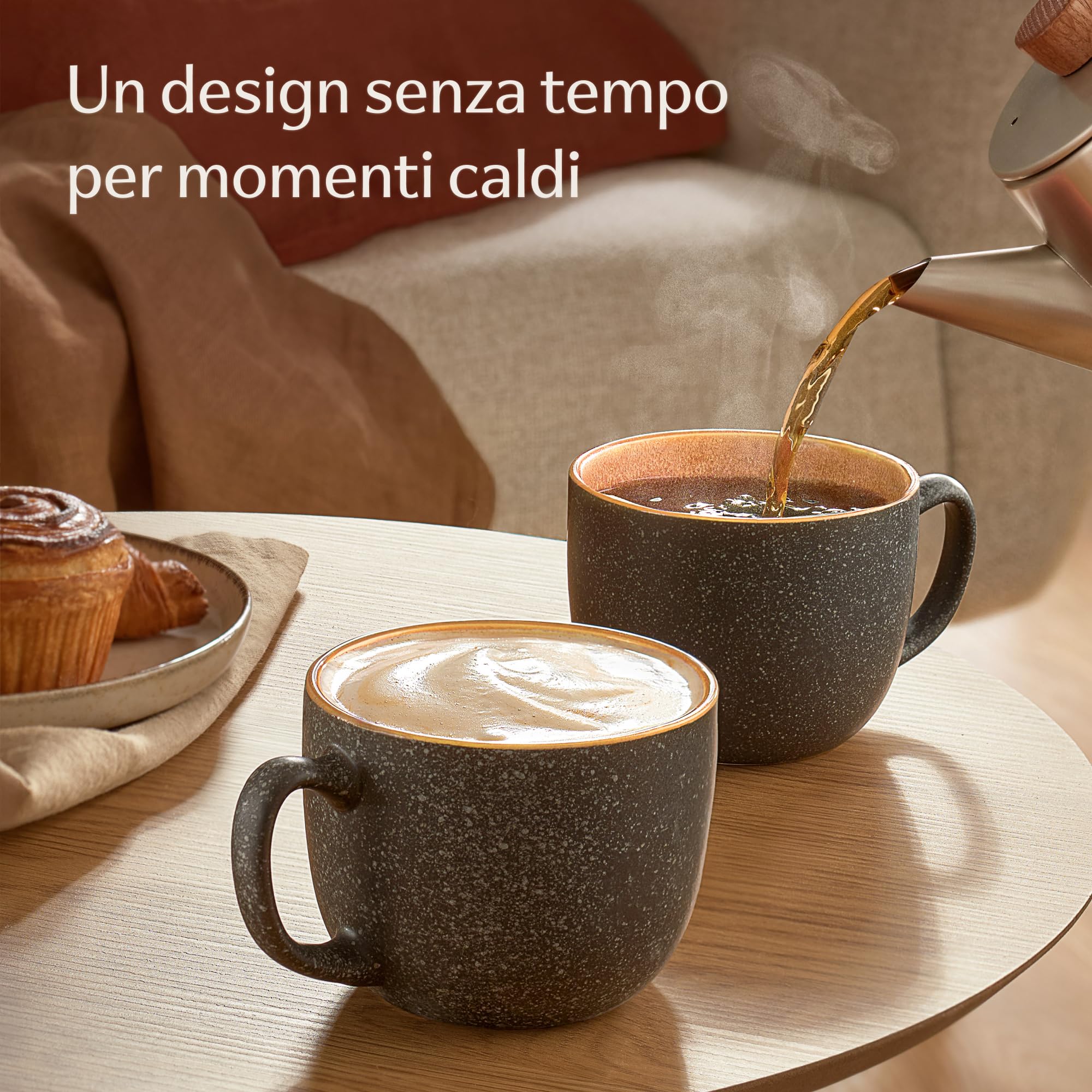 Cosumy Set di 4 Tazze da Caffè - 350ml Tazze in Ceramica – Gres Spesso con Smalto Reattivo Artigianale – Mantiene il Calore a Lungo (Giallo)