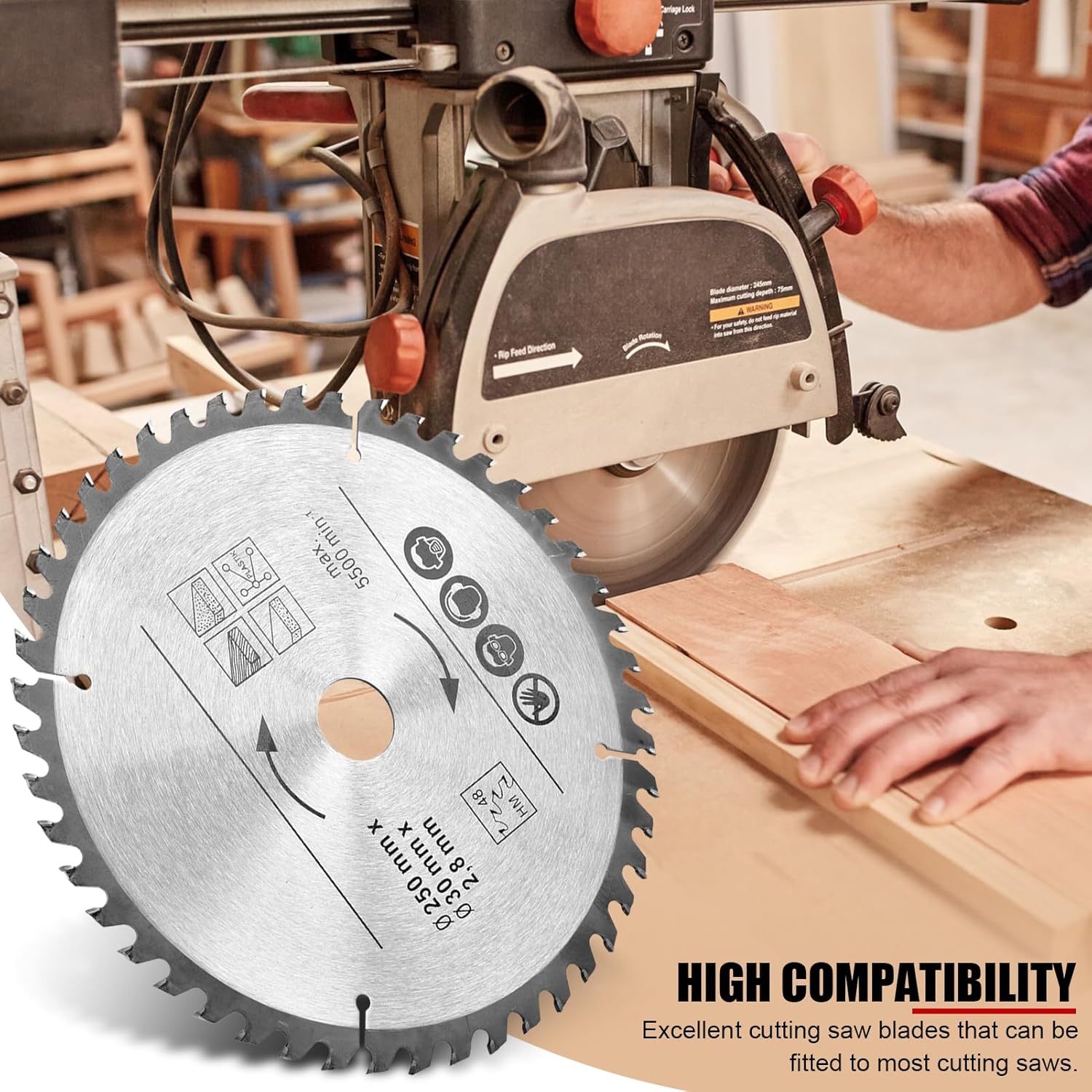 Circular 250mm 48T & 60T TCT Saw Disc Blade 30mm Bore for General Purpose and Cross Cutting Wood Hard Wood